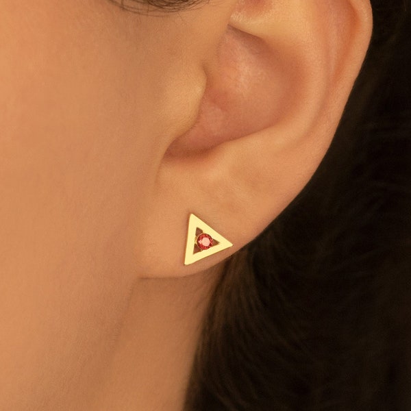 Ear Jacket Earrings with Birthstone - Mother's Day Gift - Triangle Earring - Dainty Ear Jacket - Geometric Earrings - Gift for Her