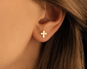 Tiny Cross Earring - Mother's Day Gift - Cross Stud Earring - Second Hole Earring - Religious Earring - Minimalist Earring -Small Earring