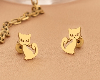 Boucles d'oreilles chat - cadeau fête des mères - boucles d'oreilles chaton - bijoux chat - cadeau pour amoureux des chats - boucle d'oreille chat minimaliste - cadeau meilleur ami