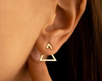 Ear Jacket Earrings - Mother's Day Gift - Triangle Earring - Dainty Ear Jacket - Double Earrings - Geometric Earrings - Gift for Her