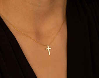 Zierliche Kreuz-Halskette – Muttertagsgeschenk – Silberne Minimal-Kreuz-Halskette – kleine Kreuz-Halskette – Glaube-Geschenk – Geschenk für Christen