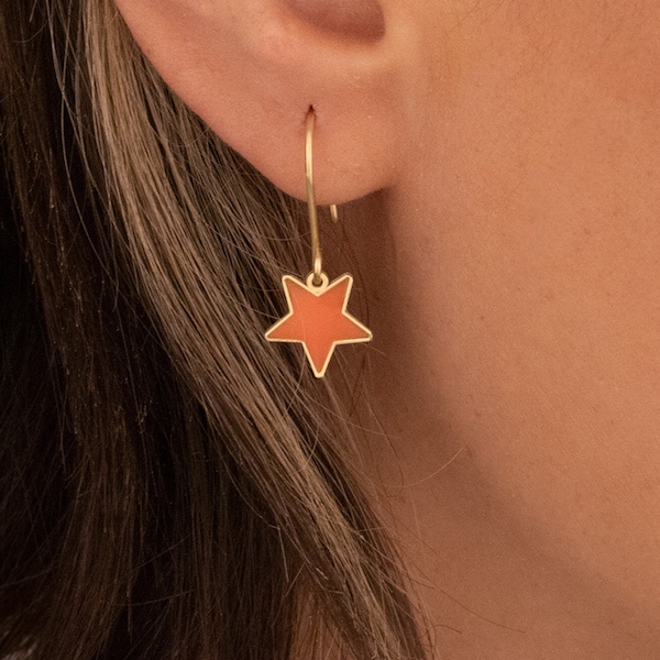 Orange Star Earring - Mother's Day Gift - Enamel Star Earrings - Shining Earrings - Minimalist Earring - Lucky Stars Jewelry