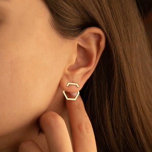 Ear Jacket Earrings - Mother's Day Gift - Hexagon Earring - Front and Back Earring - Climbers Earrring - Geometric Earring - Gift for Her