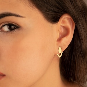 Drop Ear Jackets Earrings - Mother's Day Gift - Tiny Ear Jacket Earring - Simple Ear Jackets - Dainty Drop Earrings - Water Jewelry