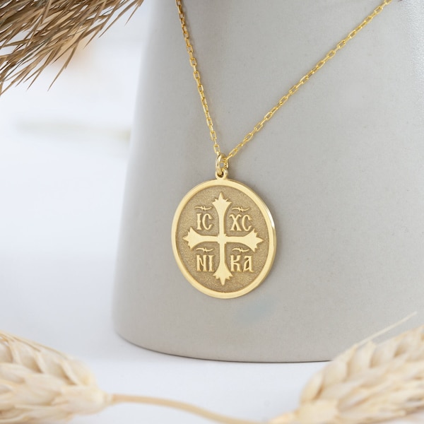 Christliche Östlich-Orthodoxe Kreuz-Halskette -IC XC NIKA Kreuz-Halskette - Religiöser Anhänger - Östlich-Orthodoxe Halskette - Christlicher Schmuck