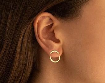 Ear Jacket Round Earrings - Mother's Day Gift - Circle Earring - Dainty Ear Jacket - Modern Jewelry - Geometric Earrings - Gift for Her
