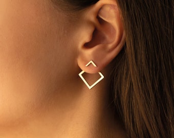 Ohrjacken-Ohrringe – Quadratische Ohrringe – zierliche Ohrjacken – Doppelohrringe – geometrische Ohrringe – moderner Schmuck – Geschenk für Sie