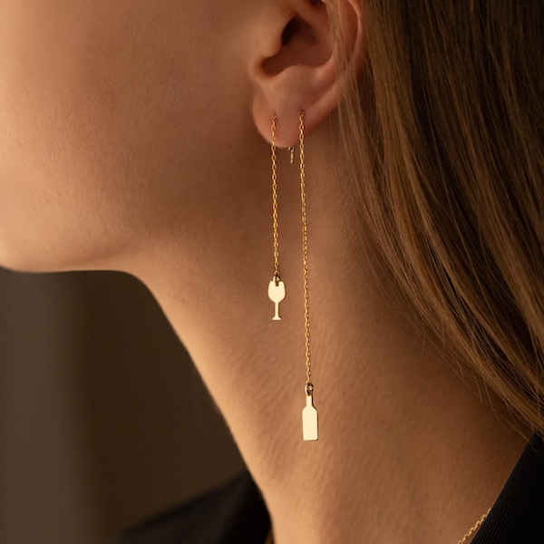 Boucles d'oreilles à enfiler verre et vin - cadeau fête des mères - boucle d'oreille à enfiler de fête - bijoux minimalistes pour femme - cadeau pour elle