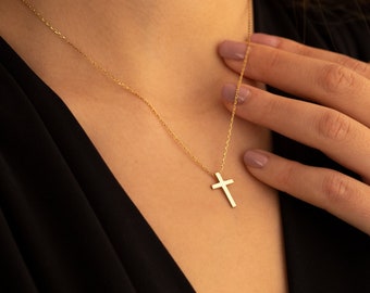 14K Gold Kreuz Halskette - Muttertagsgeschenk - Echte Gold Kreuz Halskette - Halskette für Frauen - Minimale Kreuz Halskette - Geschenk für Christen
