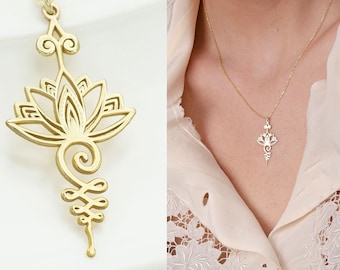 Lotus Flower Unalome Yoga Necklace - Yoga Chakra Jewelry - Sanskrit Necklace - 925 Sterling Silver Handmade Necklace -Spiritual Symbol Charm
