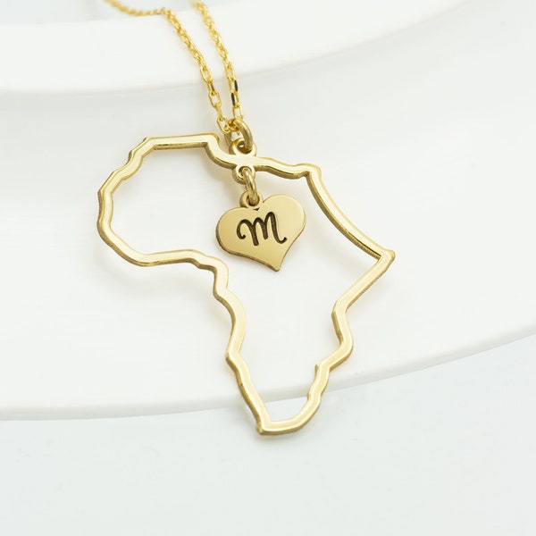 Gold Personalized Love Africa Map Necklace - Mother's Day Gift - Custom Letter Africa Map Neclace - Dainty Letter Africa Necklace