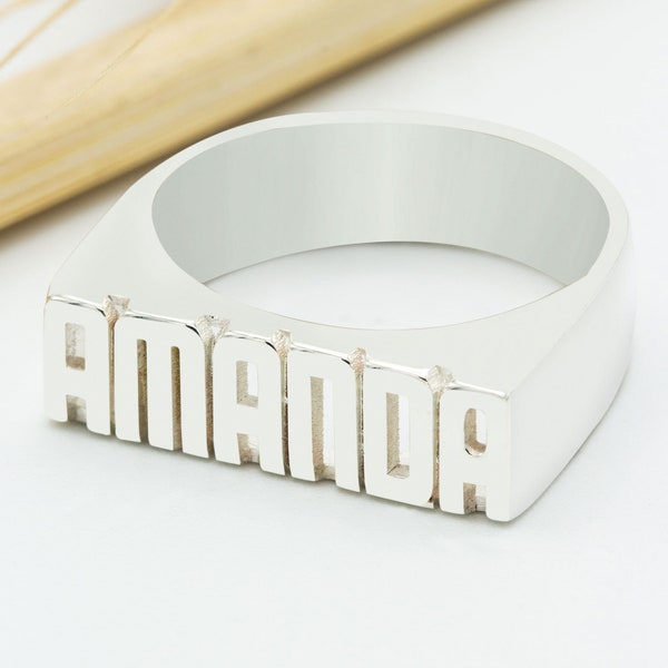 Personalisierter Name Block Ring - Muttertagsgeschenk - Block Name Benutzerdefinierter Silberring - Personalisierter Buchstabenring - Benutzerdefinierte Initialen Goldring