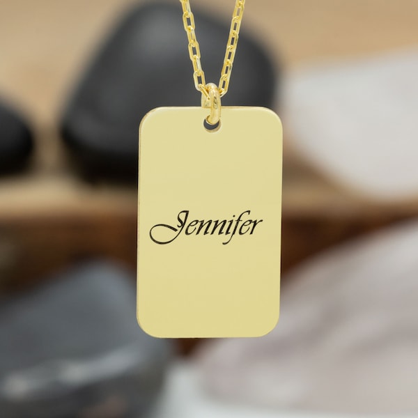 Personalized Name Dog Tag Necklace Gold - Mother's Day Gift - Letter Tag Necklace - Custom Tag Necklace - Personalized Military Pendant