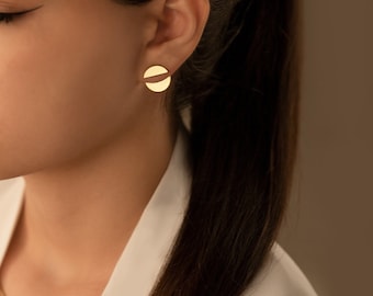 18K Real Gold Circle Ear Jacket Earring - Mother's Day Gift - 14K Real Gold Ear Jackets & Climbers - Trending Jewelry - Geometric Earring