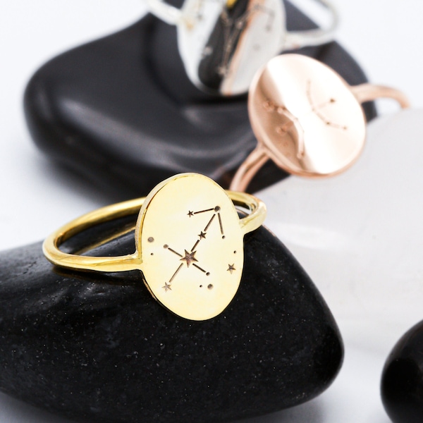 Gold Star Signet Dainty Ring - Mother's Day Gift - Custom Constellation Tiny Ring - Silver Zodiac Star Ring - Rose Zodiac Sign Ring