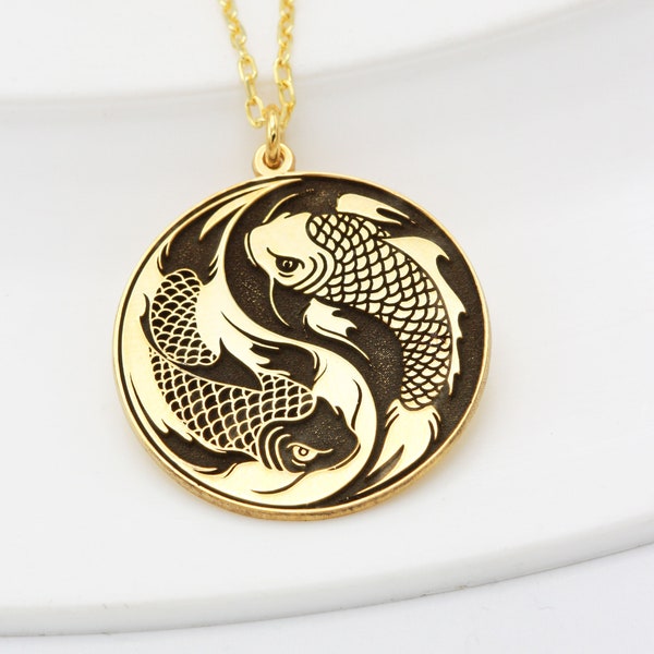 Collier or poisson koi - cadeau fête des mères - collier YinYang - collier d'amitié - bijoux taoïsme Yin Yang - collier japonais