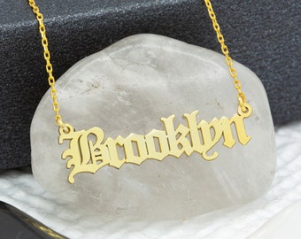 Old English Name Necklace Solid Gold - Mother's Day Gift - Name Necklace - 14K Gold Old English Necklace - 18K Solid Gold Name Necklace