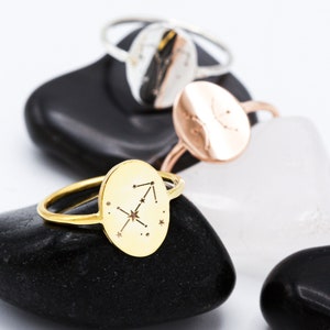 Bague fine chevalière étoile en or - cadeau fête des mères - petite bague constellation personnalisée - bague étoile du zodiaque en argent - bague signe du zodiaque rose