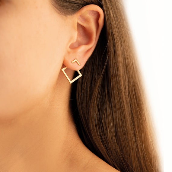 Ear Jacket Earrings Square Earring Dainty Ear Jacket Double