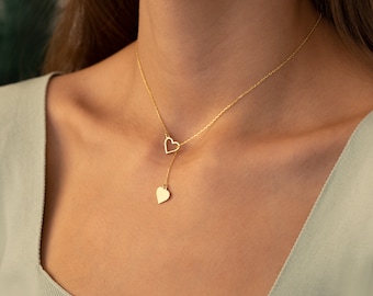 Heart Y Necklace - Mother's Day Gift - Love Lariat Choker Necklace With Custom Dropping Bar - Peronalized Dainty Lariat Necklace