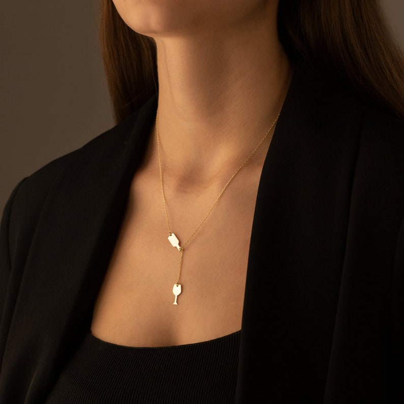 Vin et verre & collier en Y cadeau de fête des mères collier long lariat délicat collier de bal de promo cadeau Noël cadeau de fête cadeau pour elle image 3