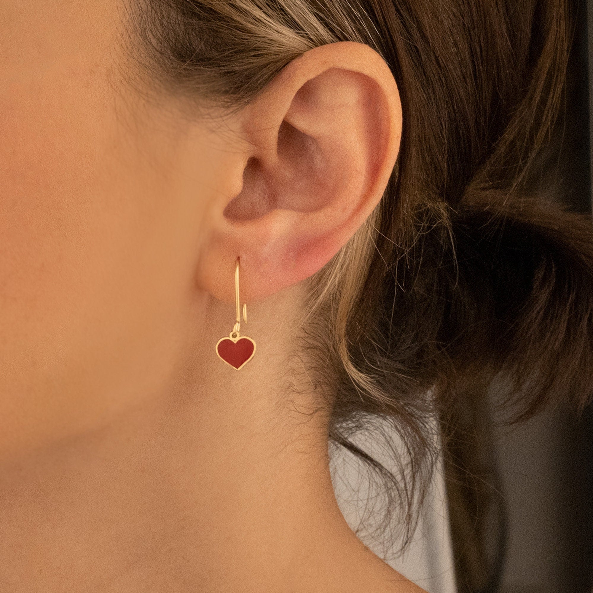 Red Heart Earring - Mother&#39;s Day Gift - Enamel Heart Earrings - Love Earrings - Minimalist Earring - For Your Love Jewelry - Gift for Her