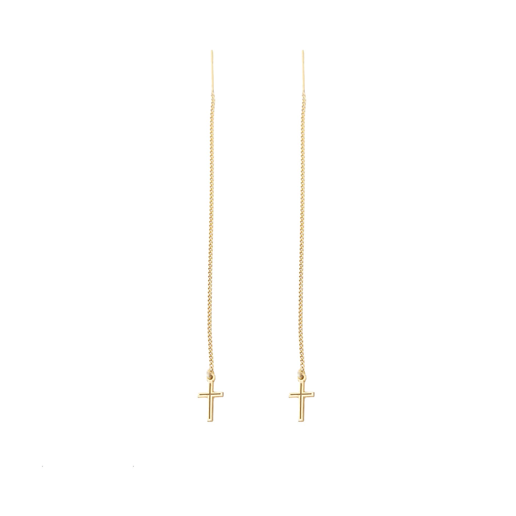 Threader Cross Earring - Mother&#39;s Day Gift - Tiny Cross Threader Earrings - Minimalist Earrings - Cross Dangle Earrings - Christian Gift