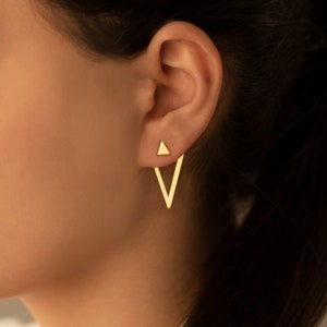 Ear Jacket Earrings - Christmas Gift - Right Triangle Earring - Unique Earrings - Double Earrings - Geometric Earrings - Modern Jewelry