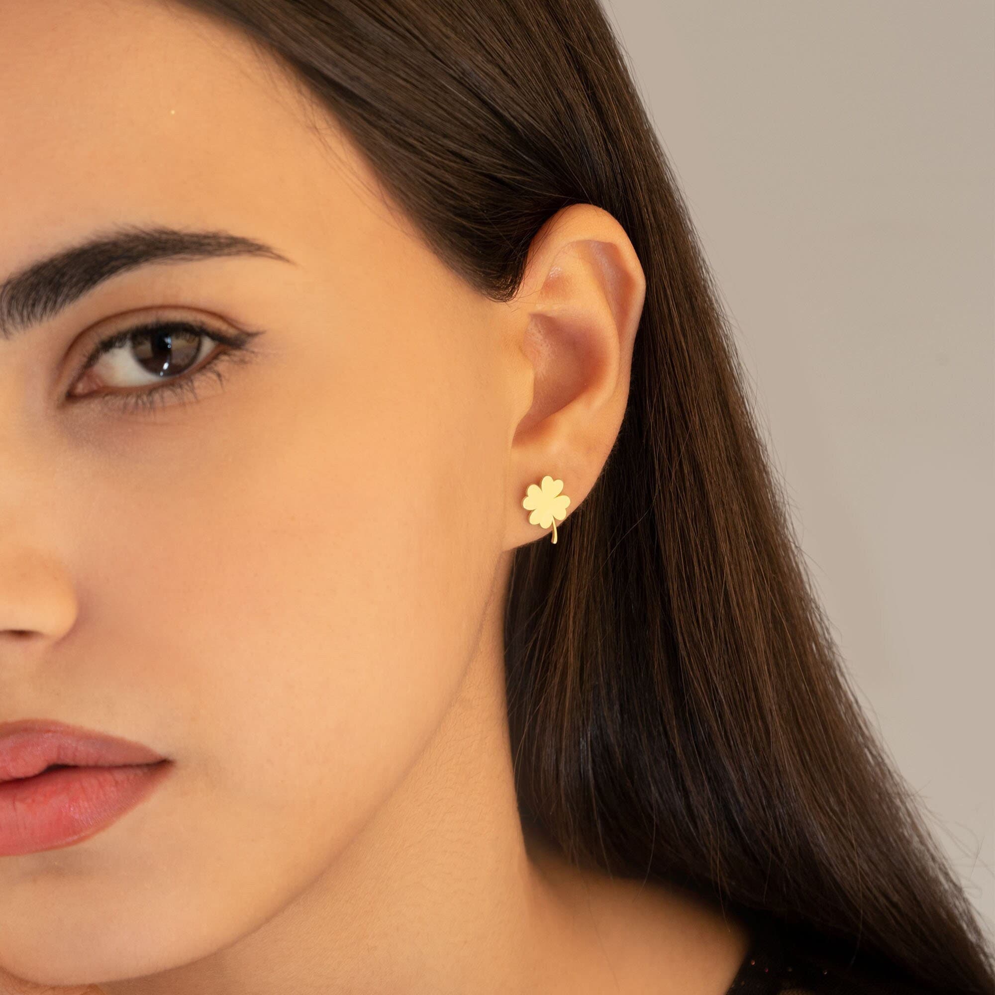 Double Piercing Stud Earrings | 14k Connected Chain Studs – Two of Most