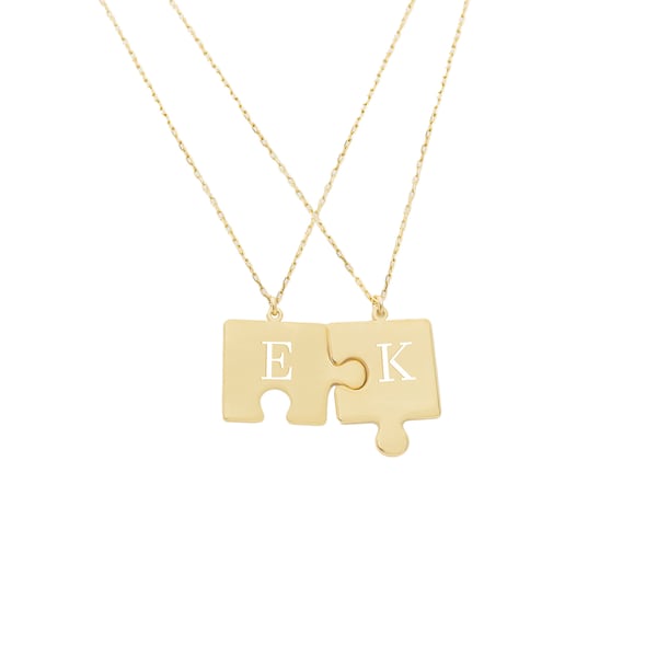 Personalized Couple Initial Necklace - Mother's Day Gift - Double Puzzle Initial Necklace - Love & Friendship Necklace