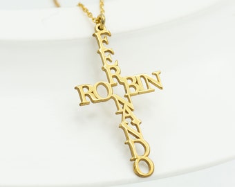 Gold Cross Necklace - Mother's Day Gift - Personalized Cross Necklace - Name Cross Pendant - Baptism Cross Gift - Christian Gifts