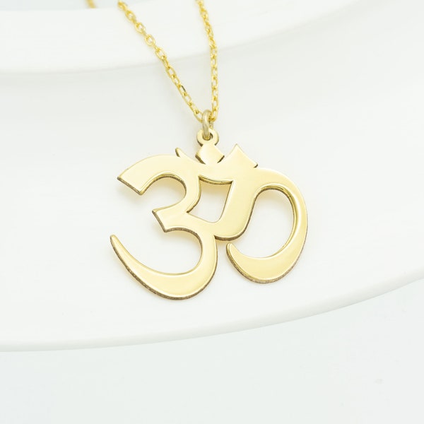 Gold Om Necklace - Mother's Day Gift - Aum Necklace - Om Sanskrit Symbol - Chakra Jewelry - Hinduism Jewelry - Syllable Mantra Necklace