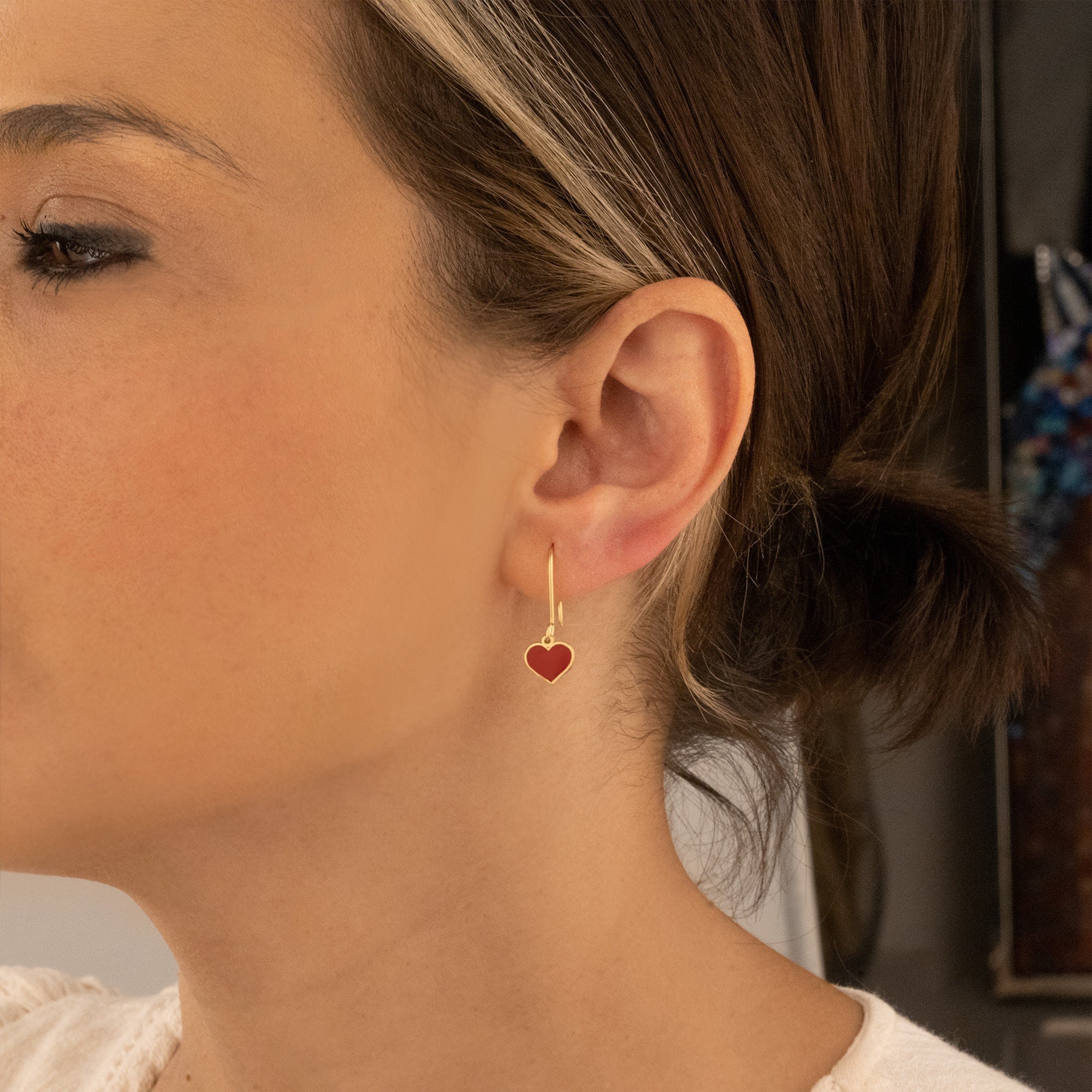 Red Heart Earring - Mother&#39;s Day Gift - Enamel Heart Earrings - Love Earrings - Minimalist Earring - For Your Love Jewelry - Gift for Her