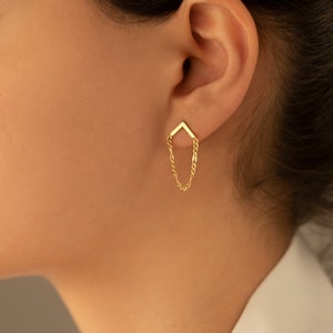 Chain Ear Jacket Earring - Mother's Day Gift - Chain Dangle Earring - Dainty Ear Jacket - Modern Earring - Geometric Earring