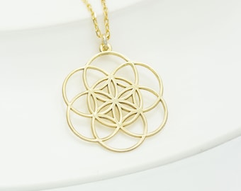 Flower of Life Necklace - Mother's Day Gift - Circle Necklace - 6 Leaf Lotus Necklace - Geometry Pattern Necklace