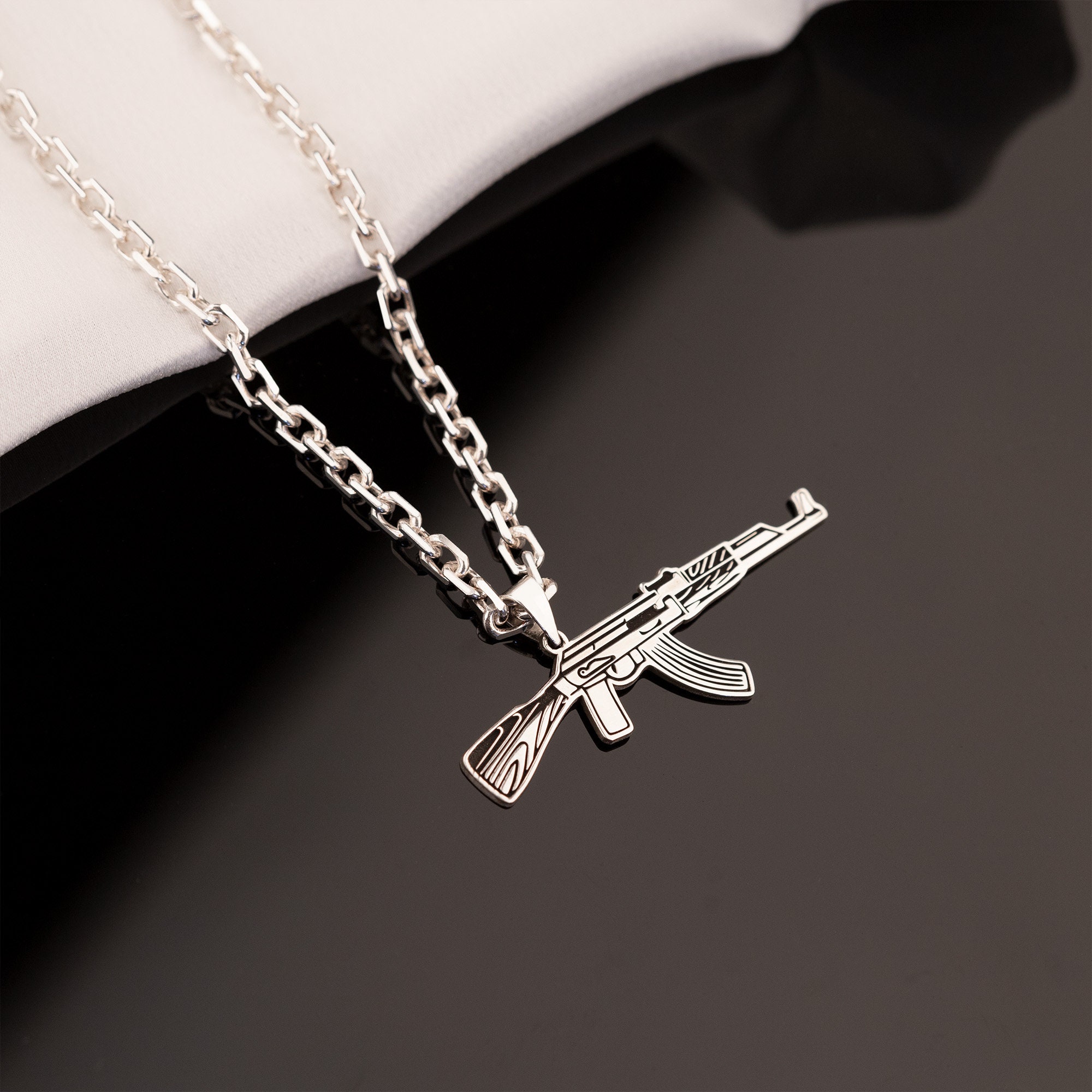 AK 47 Necklace Valentine s Day Gift Bold Force Chain Gun Pendant