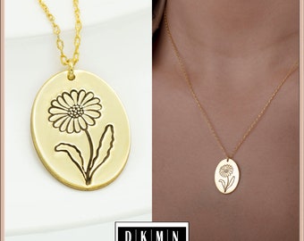 Handmade Birth Flower Necklace - Mother's Day Gift - Personalized Necklace with Flowers - Custom Birth Month Necklace - Gold Jewelry