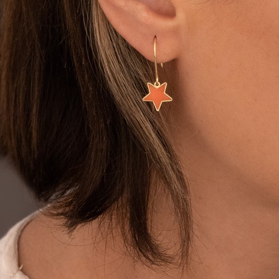 Orange Star Earring Mother s Day Gift Enamel Star Earrings Shining Earrings Minimalist Earring Lucky Stars Jewelry Etsy Canada