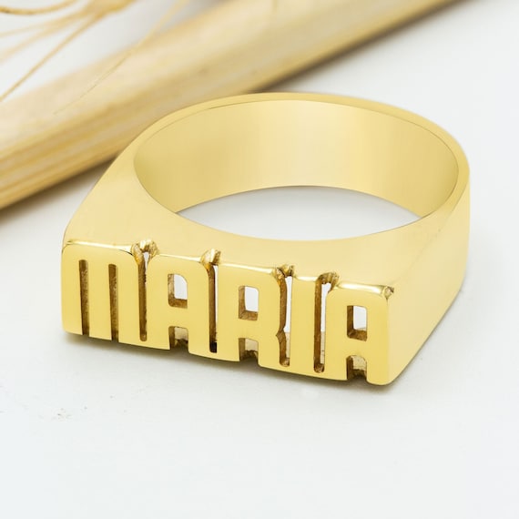Personalized Name Block Ring Mother s Day Gift Block Name Custom Ring Personalized Ring Name Ring Custom Initials Gold Ring Etsy