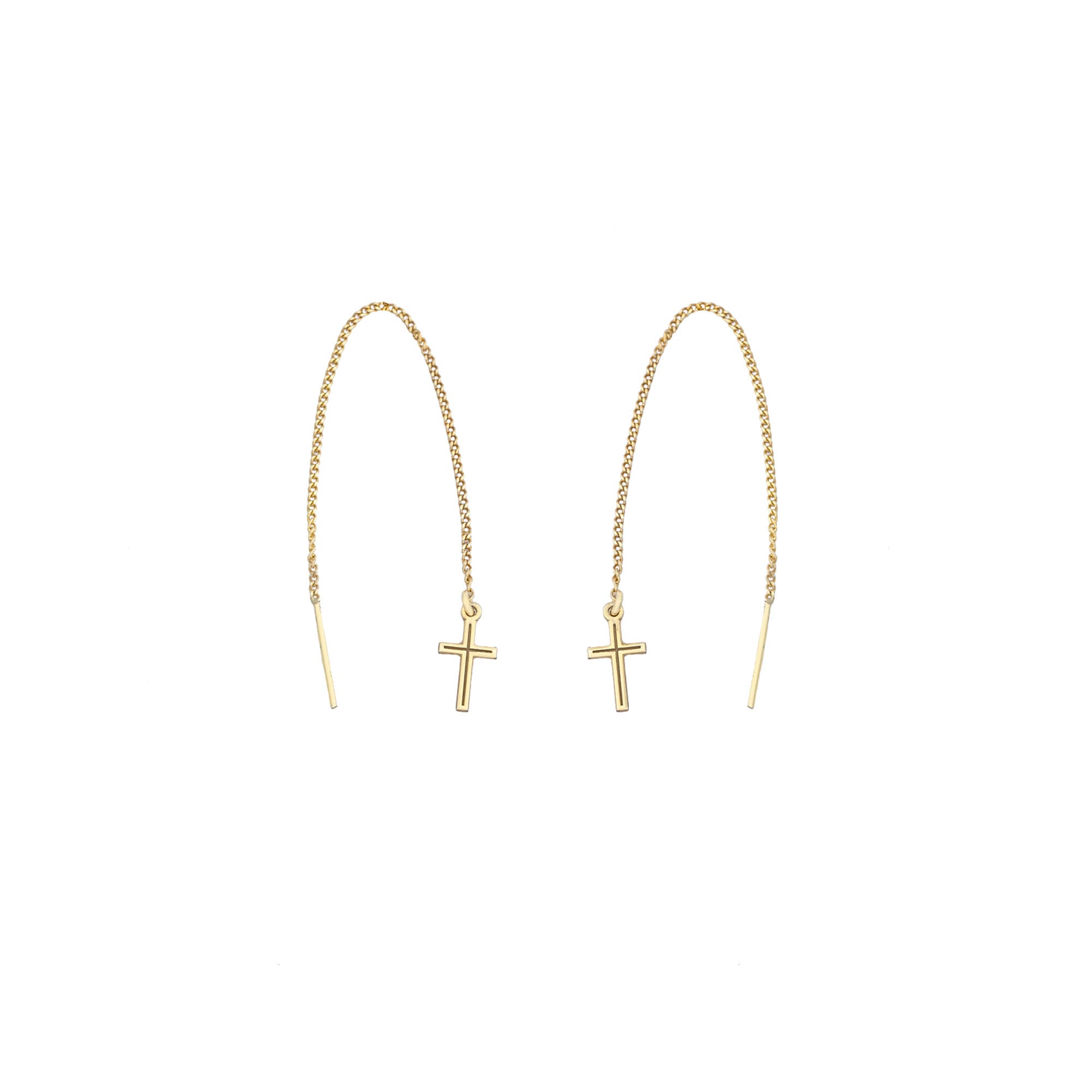 Threader Cross Earring - Mother&#39;s Day Gift - Tiny Cross Threader Earrings - Minimalist Earrings - Cross Dangle Earrings - Christian Gift
