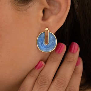 Silvery Blue Errings - Mother's Day Gift - Enamel Modern Stud Earring - Trending Earrings - Modern Jewelry - Birthday Gift - Gift for Her