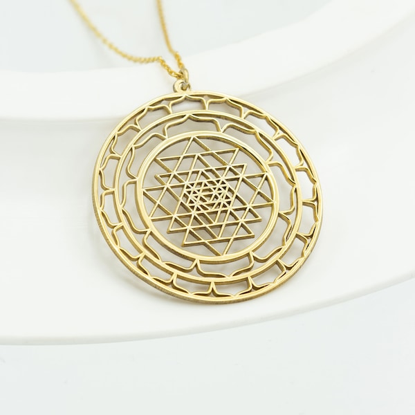 Sacred Geometry Necklace - Mother's Day Gift - Yoga Jewelry - Sri Yantra Medallion - Metaphysical Jewelry - Spiritual Charm Protection