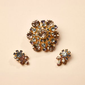 Vintage Austria signierte Lavendel Brosche und Ohrringe Schmuck Set