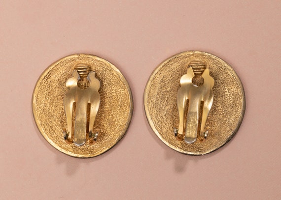 Vintage Gold-Tone Roman Greek Soldier Coin Earrin… - image 5