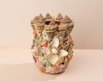 Vintage Muschel verkrustete Glasvase: New Orleans Muschel, Boho Küstendekor