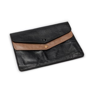Cartera de piel vintage Eximious, marrón y negra, fabricada en Italia
