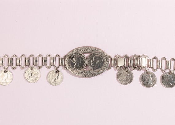 30” Coin Belt Silver Tone Loop Chain Belt with 18… - image 4