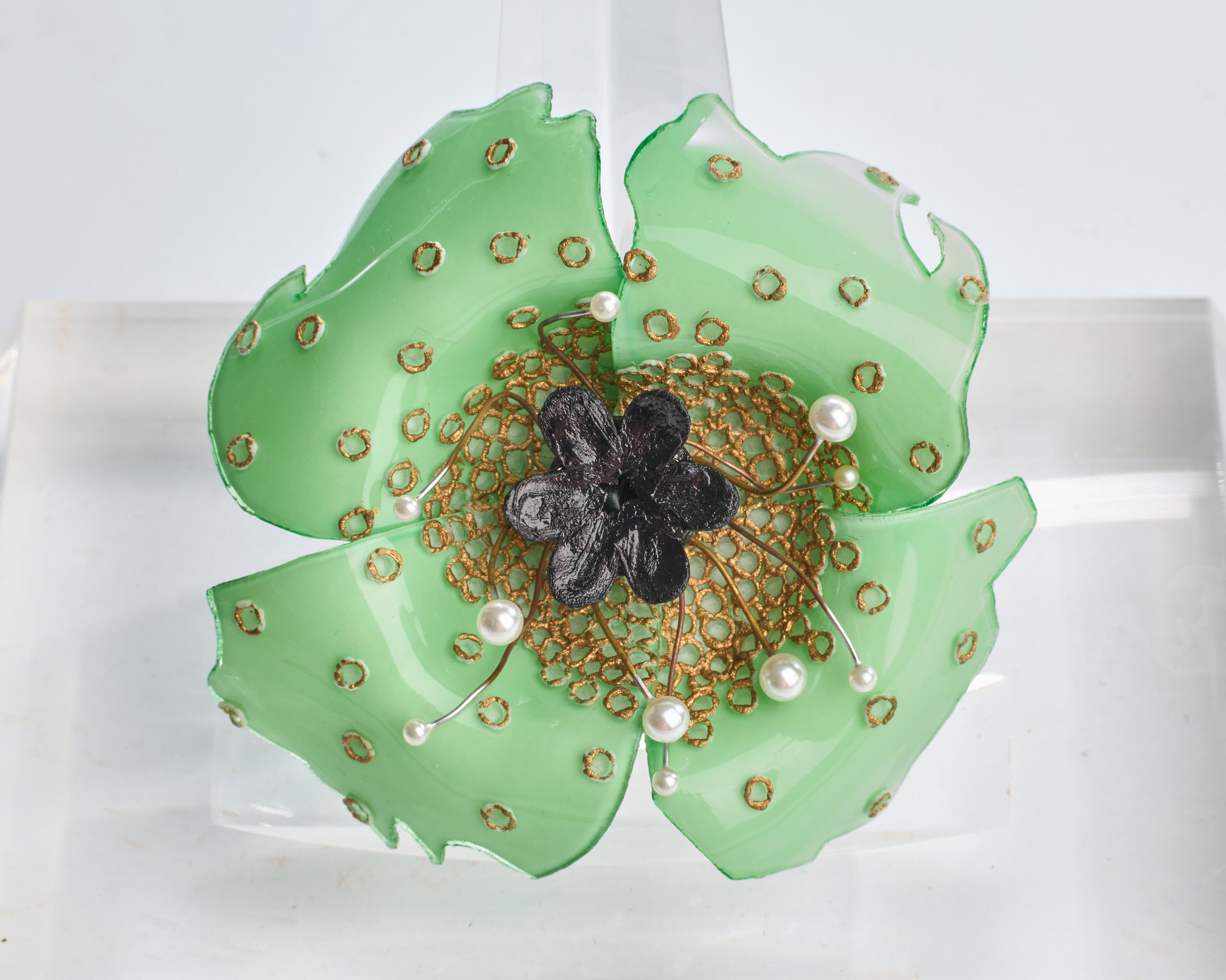 Fabrice Green Resin Flower Brooch