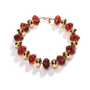 Vintage Kenneth Lane Ribbed Lucite and Gold Tone Bead Statement Necklace