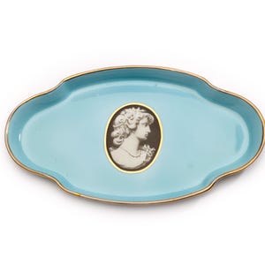 Vintage Limoges Tray France – Blue Gold Porcelain Silhouette Woman 6.5&quot; x 3.75&quot;